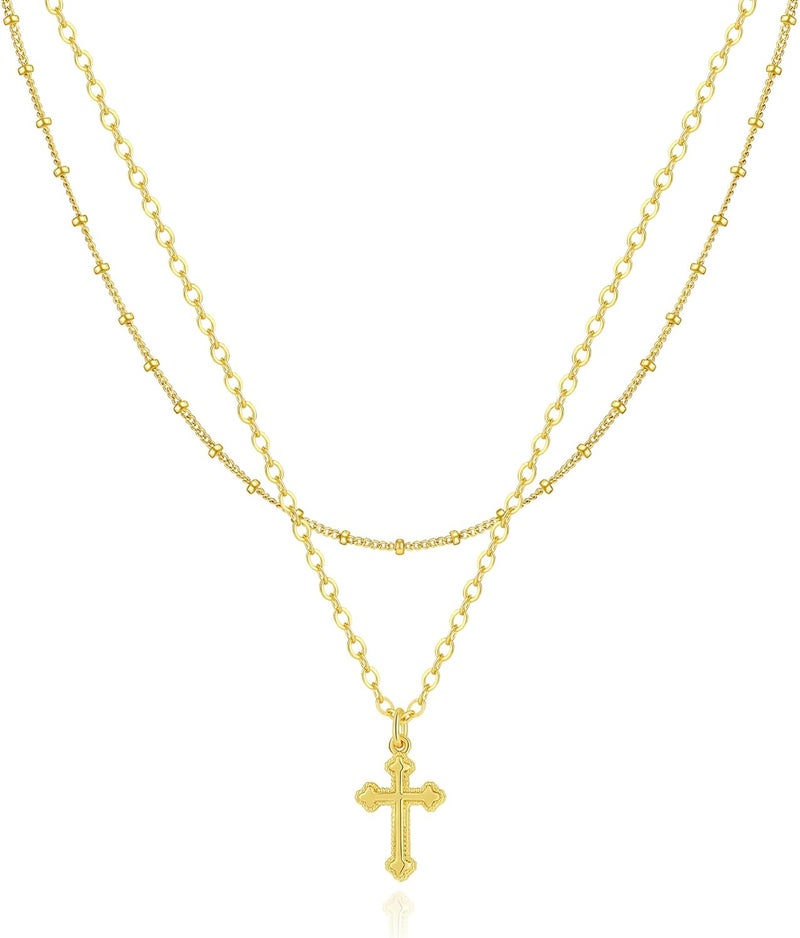 Rotnso Cross Necklace for Women 14K Gold Silver Plated Dainty Small Cross Pendant Choker Simple Trendy Cute Cross Charm Chain Necklace Easter Basket Stuffers Baptism Religious Faith Jewelry Gift - Image 1